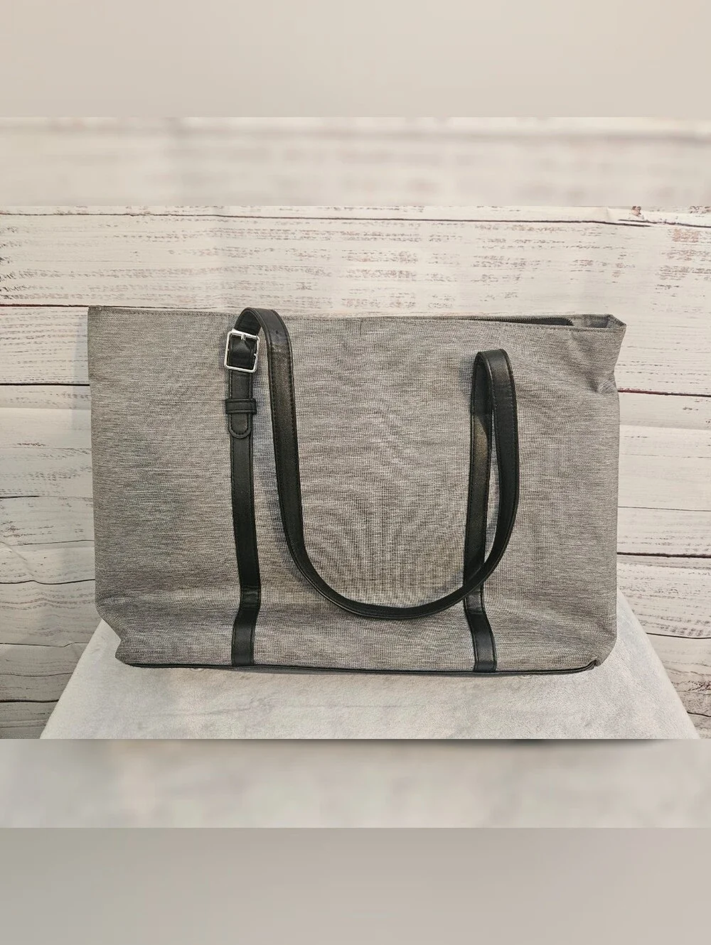 Gray Laptop Tote Bag with Black Trim and Strap